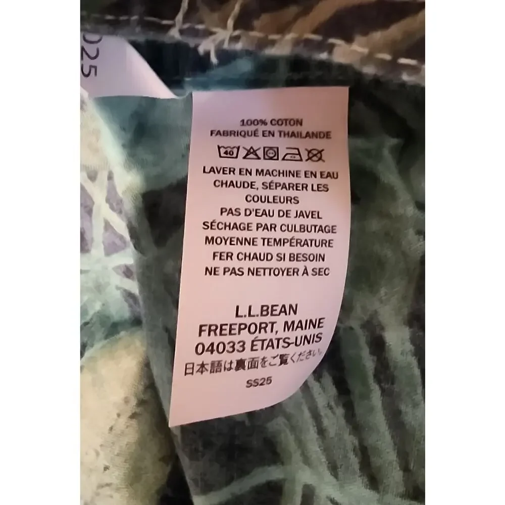 LL Bean Shirt Mens XL Tall Short Sleeve Hawaiian Camp Floral Green Blue Casual
